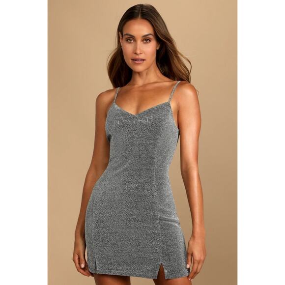 Lulu's Vamped Up Silver Sparkly Sleeveless Mini Dress - Picture 2 of 8